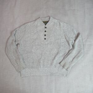 Eddie Bauer Sweater Mens Large Gray Henley Fisherman Knit Chunky Dadcore Thick